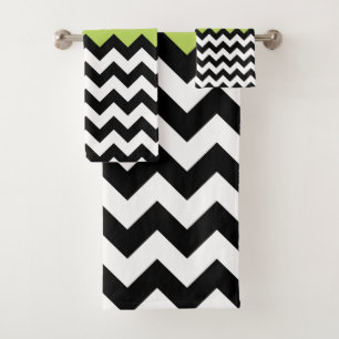 Zwarte en witte zigzag Pattern, Chevron, Green Bad Handdoek