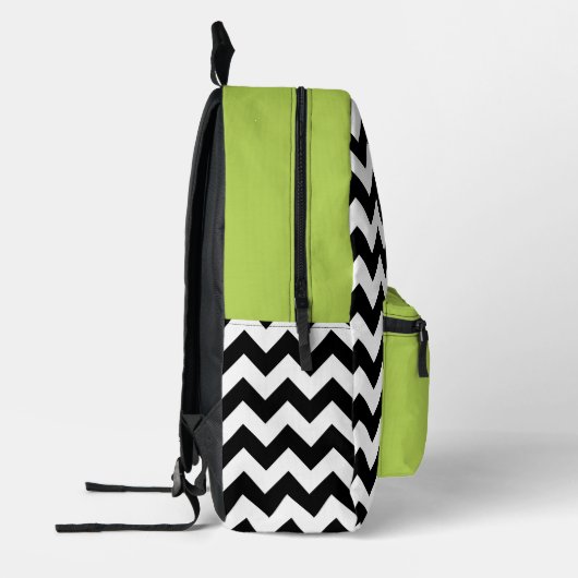 Zwarte en witte zigzag Pattern, Chevron, Green Bedrukte Rugzak (Links)