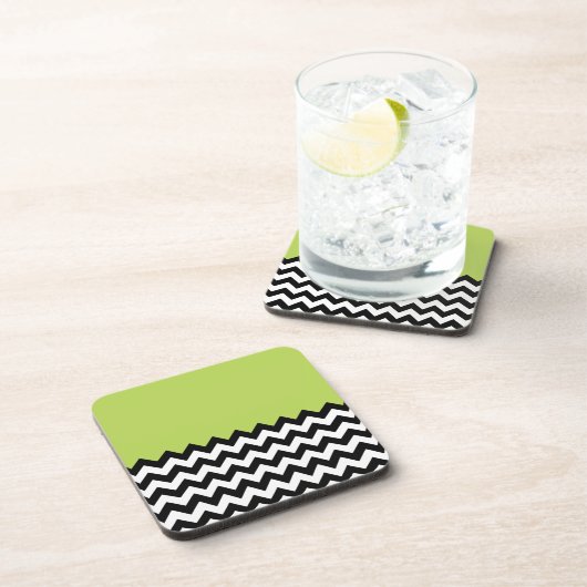 Zwarte en witte zigzag Pattern, Chevron, Green Bier Onderzetter (Rechterzijde)