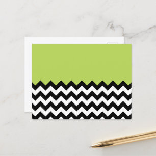 Zwarte en witte zigzag Pattern, Chevron, Green Briefkaart