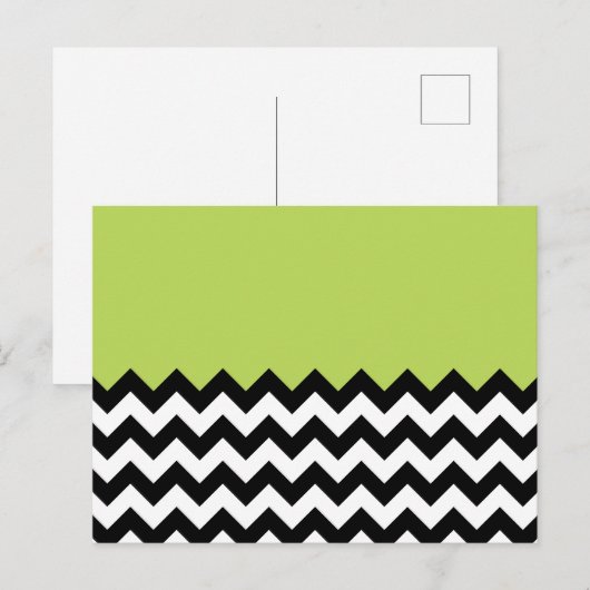 Zwarte en witte zigzag Pattern, Chevron, Green Briefkaart (Voorkant / Achterkant)