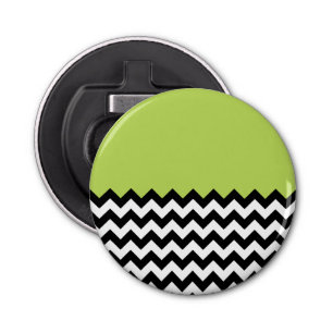 Zwarte en witte zigzag Pattern, Chevron, Green Button Flesopener