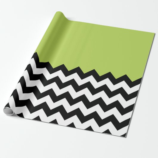 Zwarte en witte zigzag Pattern, Chevron, Green Cadeaupapier (Uitgerold)