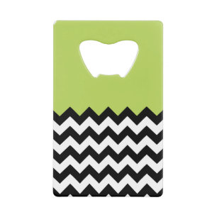 Zwarte en witte zigzag Pattern, Chevron, Green Creditkaart Flessenopener