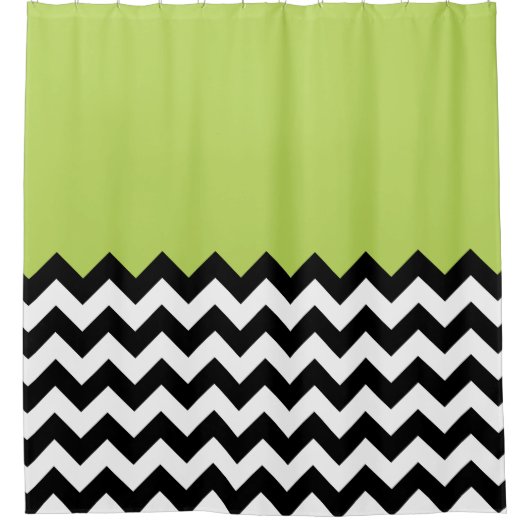 Zwarte en witte zigzag Pattern, Chevron, Green Douchegordijn (Voorkant)