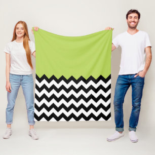 Zwarte en witte zigzag Pattern, Chevron, Green Fleece Deken