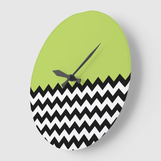 Zwarte en witte zigzag Pattern, Chevron, Green Grote Klok (Hoek)