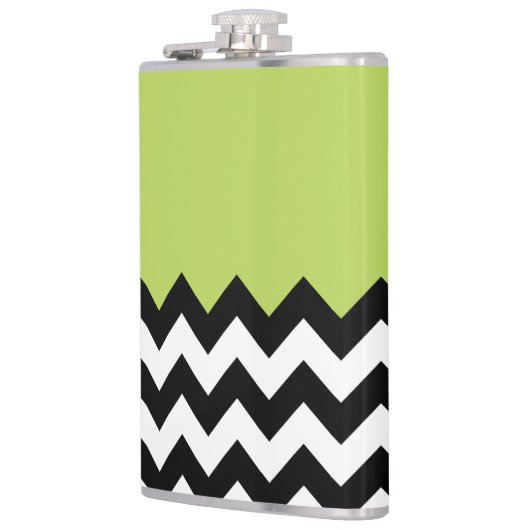 Zwarte en witte zigzag Pattern, Chevron, Green Heupfles (Links)