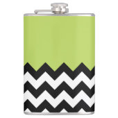 Zwarte en witte zigzag Pattern, Chevron, Green Heupfles (Voorkant)