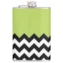 Zwarte en witte zigzag Pattern, Chevron, Green Heupfles