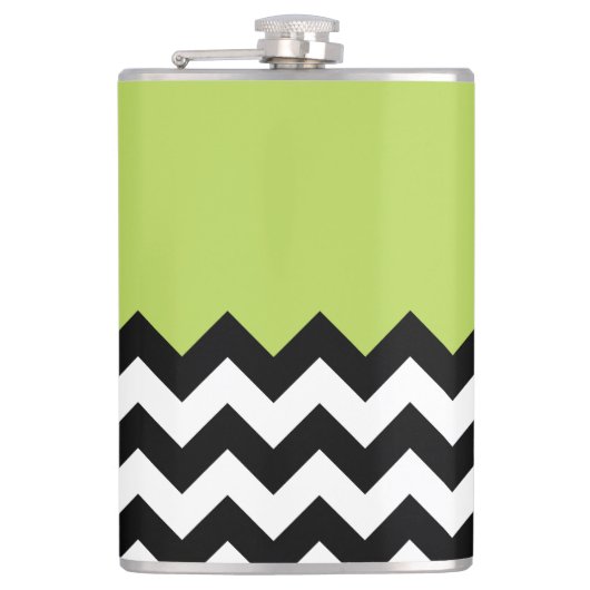 Zwarte en witte zigzag Pattern, Chevron, Green Heupfles (Voorkant)