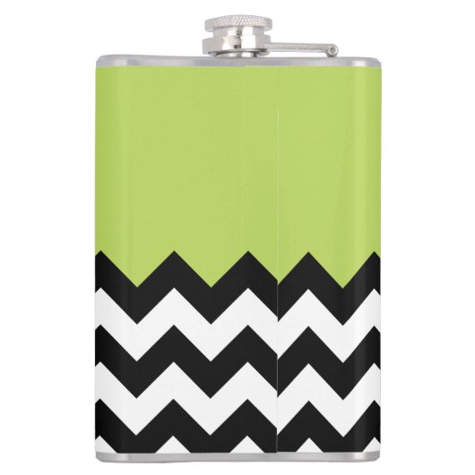 Zwarte en witte zigzag Pattern, Chevron, Green Heupfles (Achterkant)