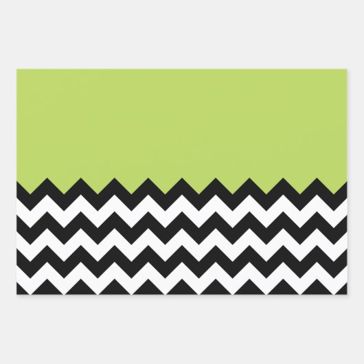 Zwarte en witte zigzag Pattern, Chevron, Green Inpakpapier Vel (Voorkant 2)