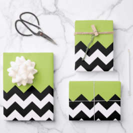 Zwarte en witte zigzag Pattern, Chevron, Green Inpakpapier Vel