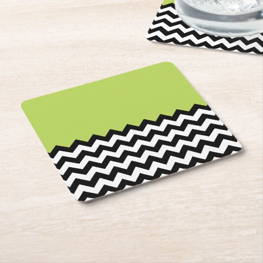 Zwarte en witte zigzag Pattern, Chevron, Green Kartonnen Onderzetters (Schuin)