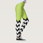 Zwarte en witte zigzag Pattern, Chevron, Green Leggings (Rechts)