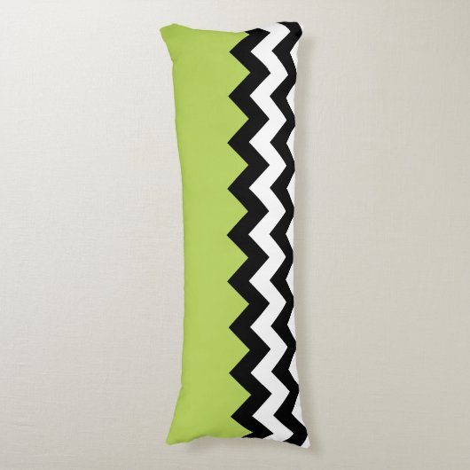 Zwarte en witte zigzag Pattern, Chevron, Green Lichaamskussen (Voorkant Verticaal)