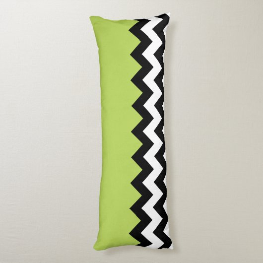 Zwarte en witte zigzag Pattern, Chevron, Green Lichaamskussen (Achterkant (Verticaal))