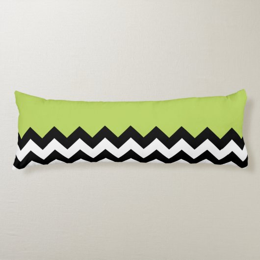 Zwarte en witte zigzag Pattern, Chevron, Green Lichaamskussen (Voorkant)