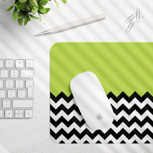 Zwarte en witte zigzag Pattern, Chevron, Green Muismat