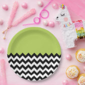 Zwarte en witte zigzag Pattern, Chevron, Green Papieren Bordje (Feest)