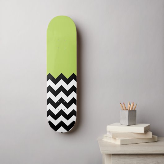 Zwarte en witte zigzag Pattern, Chevron, Green Persoonlijk Skateboard (Muurkunst)
