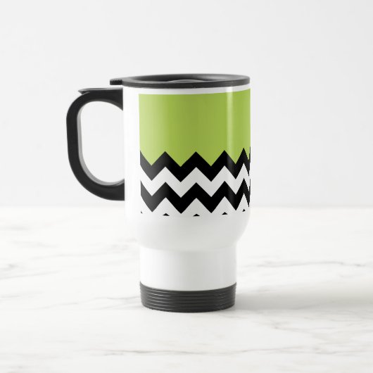 Zwarte en witte zigzag Pattern, Chevron, Green Reisbeker (Links)