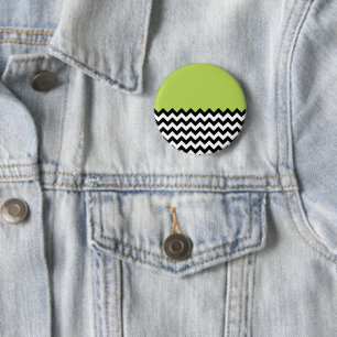 Zwarte en witte zigzag Pattern, Chevron, Green Ronde Button 5,7 Cm