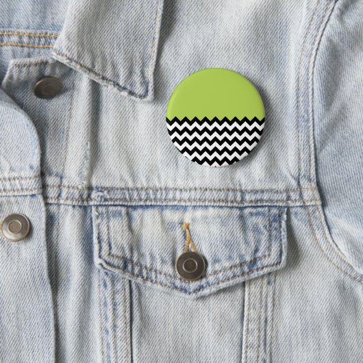 Zwarte en witte zigzag Pattern, Chevron, Green Ronde Button 5,7 Cm (In situ)