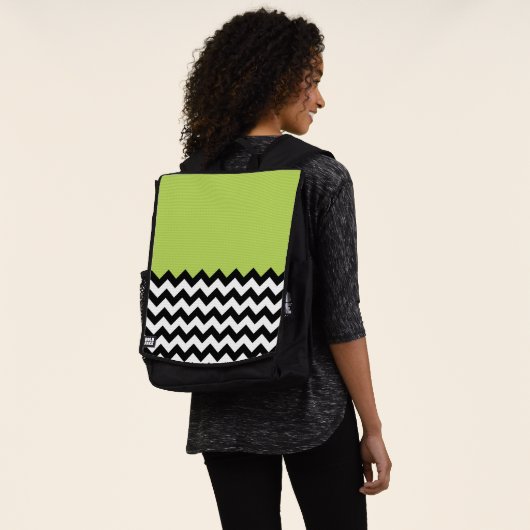 Zwarte en witte zigzag Pattern, Chevron, Green Rugtassen (Gedragen)