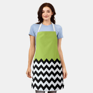 Zwarte en witte zigzag Pattern, Chevron, Green Schort