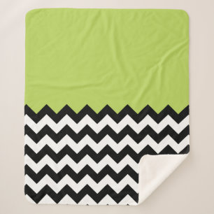Zwarte en witte zigzag Pattern, Chevron, Green Sherpa Deken