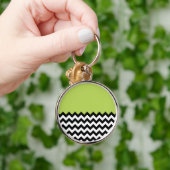 Zwarte en witte zigzag Pattern, Chevron, Green Sleutelhanger (Hand)
