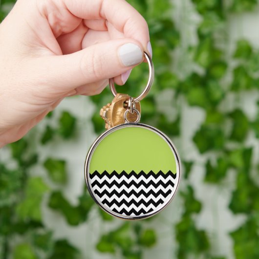 Zwarte en witte zigzag Pattern, Chevron, Green Sleutelhanger (Hand)