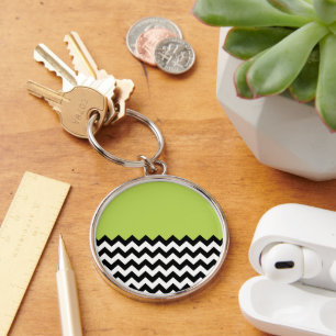 Zwarte en witte zigzag Pattern, Chevron, Green Sleutelhanger
