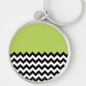 Zwarte en witte zigzag Pattern, Chevron, Green Sleutelhanger (Voorkant)