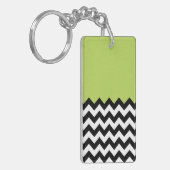 Zwarte en witte zigzag Pattern, Chevron, Green Sleutelhanger (Voorkant Links)
