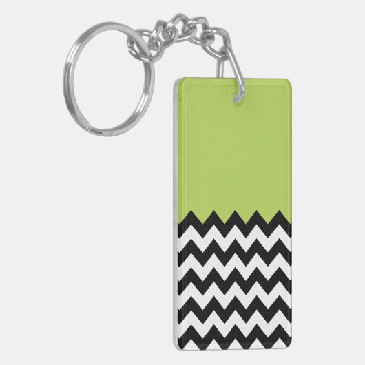 Zwarte en witte zigzag Pattern, Chevron, Green Sleutelhanger (Voorkant Links)