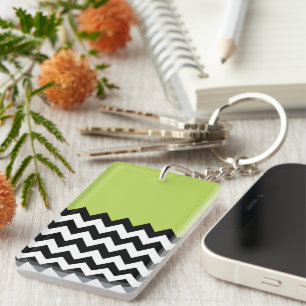 Zwarte en witte zigzag Pattern, Chevron, Green Sleutelhanger