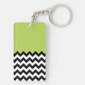 Zwarte en witte zigzag Pattern, Chevron, Green Sleutelhanger (achterkant)