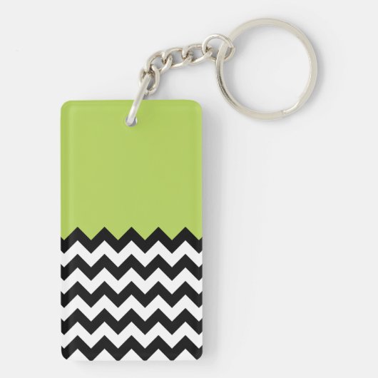 Zwarte en witte zigzag Pattern, Chevron, Green Sleutelhanger (achterkant)