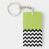 Zwarte en witte zigzag Pattern, Chevron, Green Sleutelhanger (Voorkant)