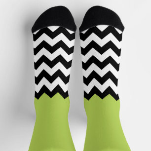 Zwarte en witte zigzag Pattern, Chevron, Green Sokken