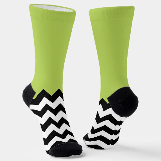 Zwarte en witte zigzag Pattern, Chevron, Green Sokken (Gebogen)