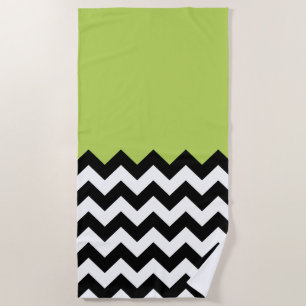 Zwarte en witte zigzag Pattern, Chevron, Green Strandlaken