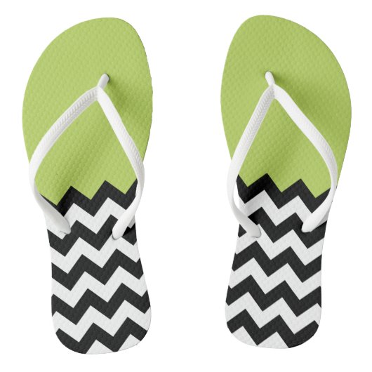 Zwarte en witte zigzag Pattern, Chevron, Green Teenslippers (Voetbed)