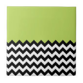 Zwarte en witte zigzag Pattern, Chevron, Green Tegeltje (Voorkant)