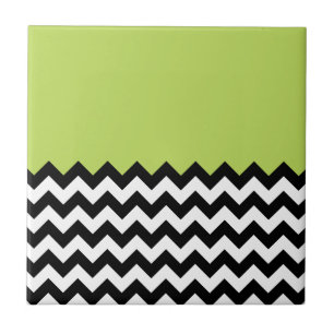 Zwarte en witte zigzag Pattern, Chevron, Green Tegeltje