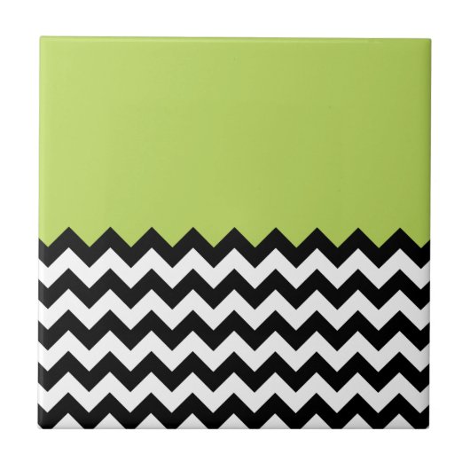 Zwarte en witte zigzag Pattern, Chevron, Green Tegeltje (Voorkant)