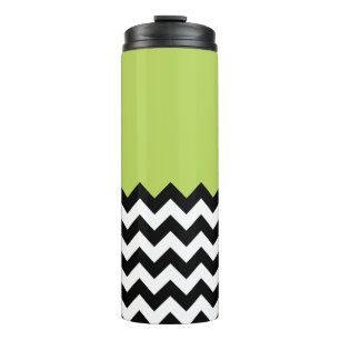 Zwarte en witte zigzag Pattern, Chevron, Green Thermosbeker